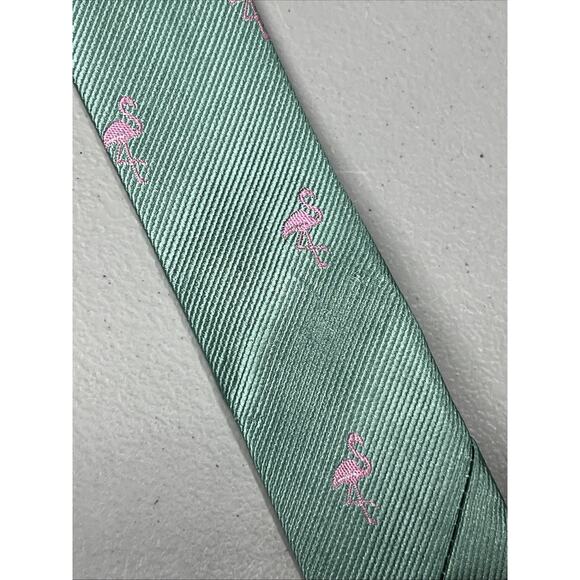 J Crew The Silk Tie Green with Pink Flamingos Mens Necktie 3"X58" - Picture 6 of 11